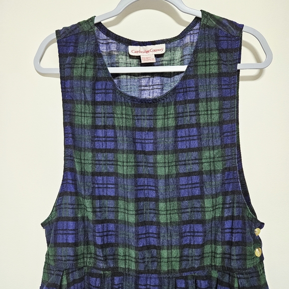 VTG Womens Overall Corduroy Maxi Dress 100% Cotton Tartan Jumper Blue Green L - Picture 6 of 15